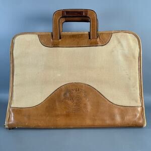 GHURKA Brown Tan Leather & Canvas Briefcase